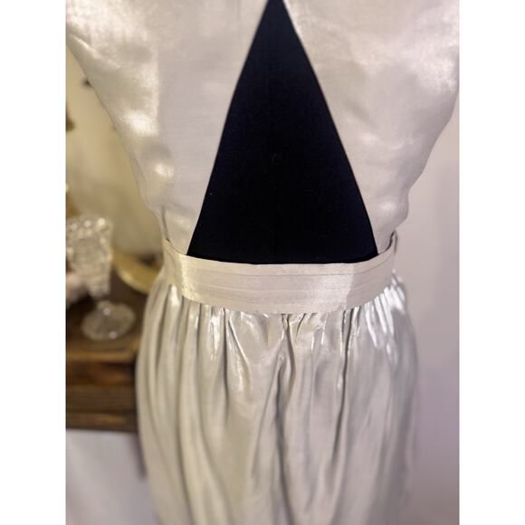 Joseph Ribkoff Dress Vintage Inspired Shimmer Silver Party Open Back - Picture 11 of 16